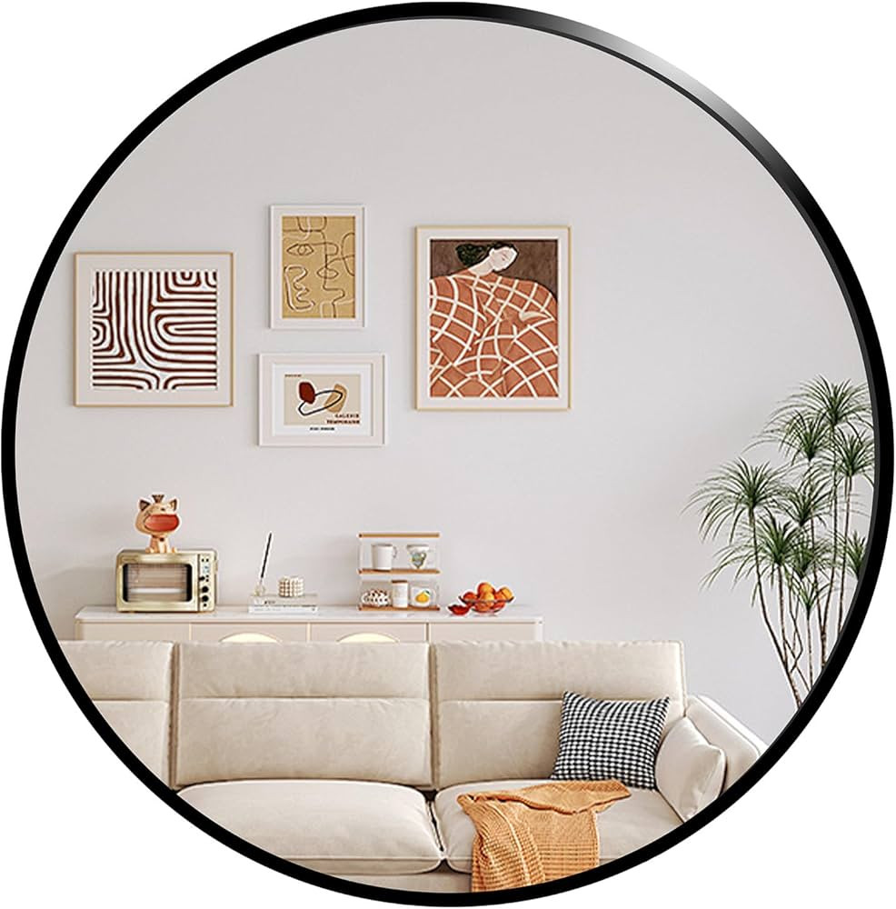 Black Round Mirror 20"x20" Circle Mirror Wall Mounted Mirror, Black Vanity Circular Mirror Froste... | Amazon (US)