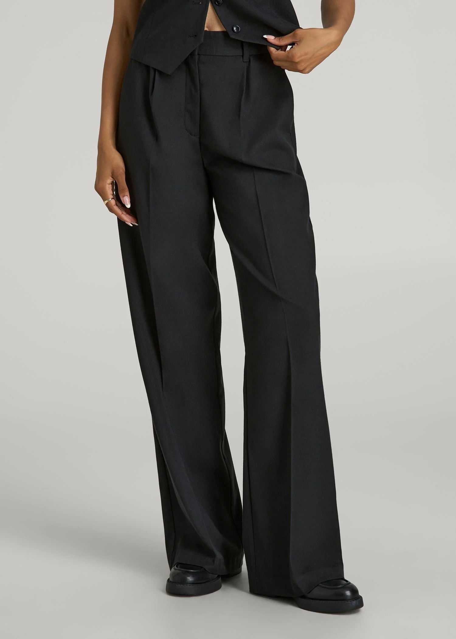 High-Rise Wide-Leg Pleated Dress Pants for Tall Women in Black | American Tall