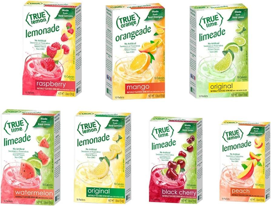 True Lime 7 flavor variety Pack: WATERMELON AQUA FRESCA, LIMEADE, Original Lemonade, Peach, Black... | Amazon (US)