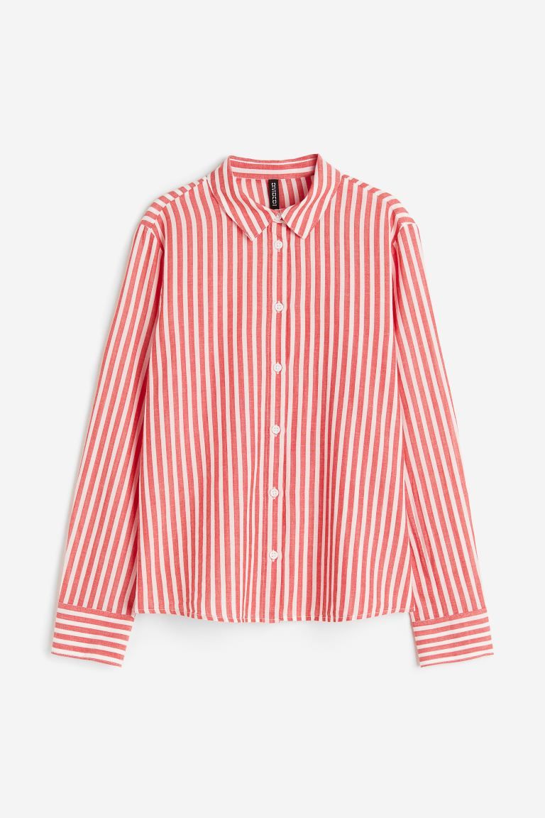 Cotton Shirt - Red/white striped - Ladies | H&M CA | H&M (US + CA)
