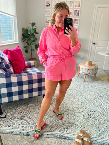 Hot pink short linen set button up shorts Target affordable vacations summer pool beach vacation Mexico must have cruise target Jcrew Amazon anthropology statement 

#LTKGiftGuide #LTKunder50 #LTKshoecrush