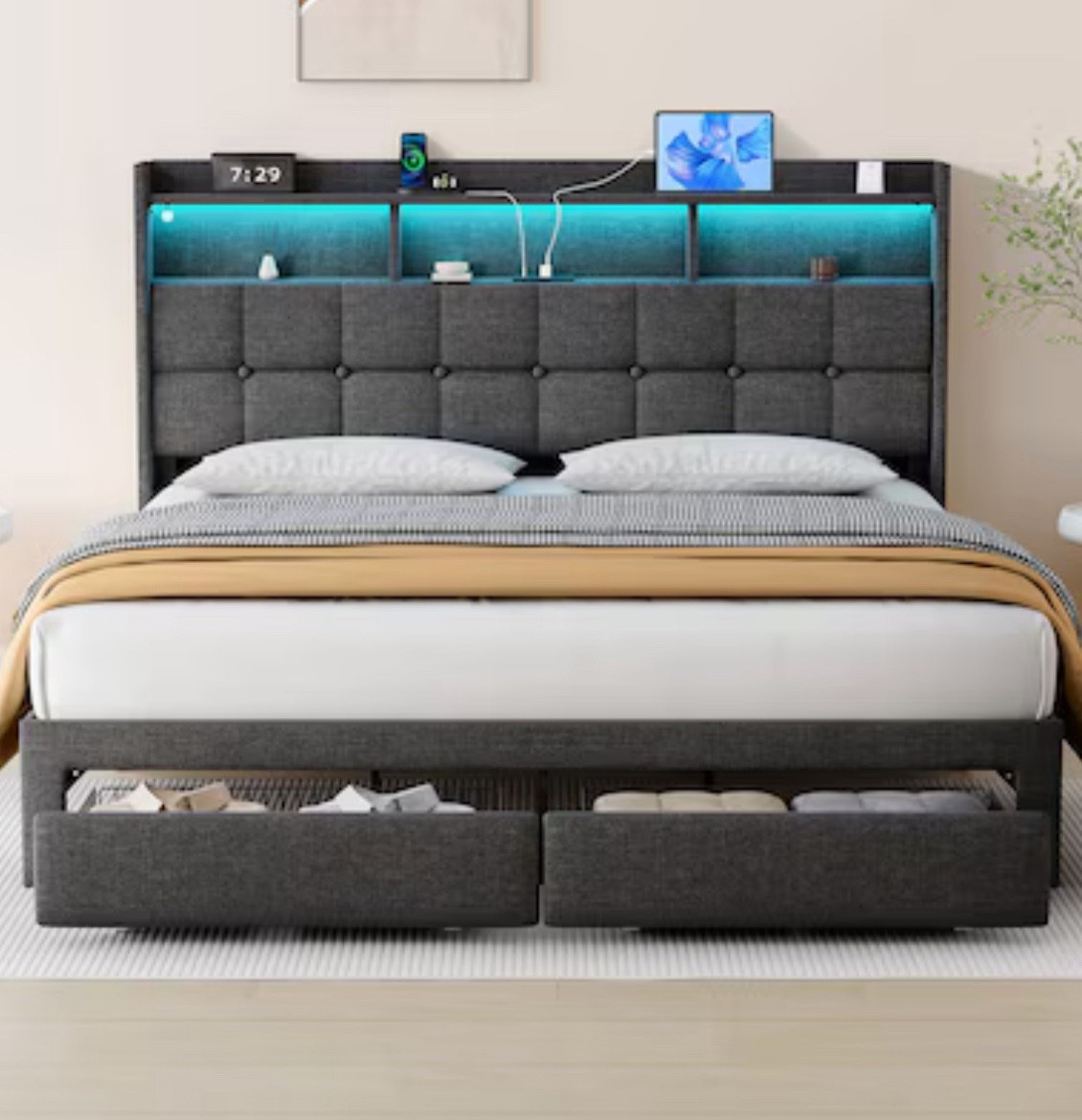 GZMR King Size LED Bed Frame Dark Gray King Wood and metal Bed frame 

#LTKSaleAlert #LTKHome