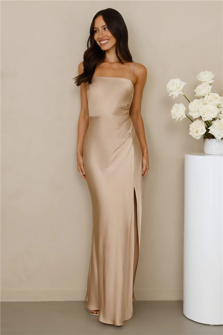 The Violetta Satin Maxi Dress Champagne | Hello Molly (US)