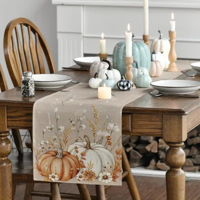 Pumpkins Leaves Flowers 210 GSM Fall Table Runner, Seasonal Autumn Kitchen Dining Table Decoration For Home Party Decor 13X72 Inch | Wayfair North America