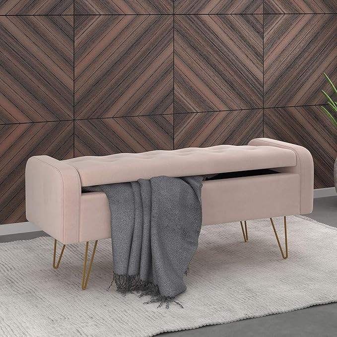 Nspire Modern Velvet & Metal Storage Ottoman/Bench in Blush Pink & Gold | Amazon (US)