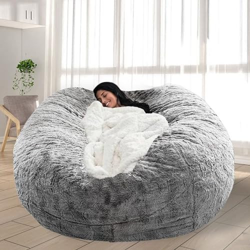 FIEATES Bean Bag Chair for Adults Kids No Filling Comfy Giant Living Room Chairs Giant Bean Bag Cover for Stuffed Animal Storage, 5FT, Grey | Amazon (US)