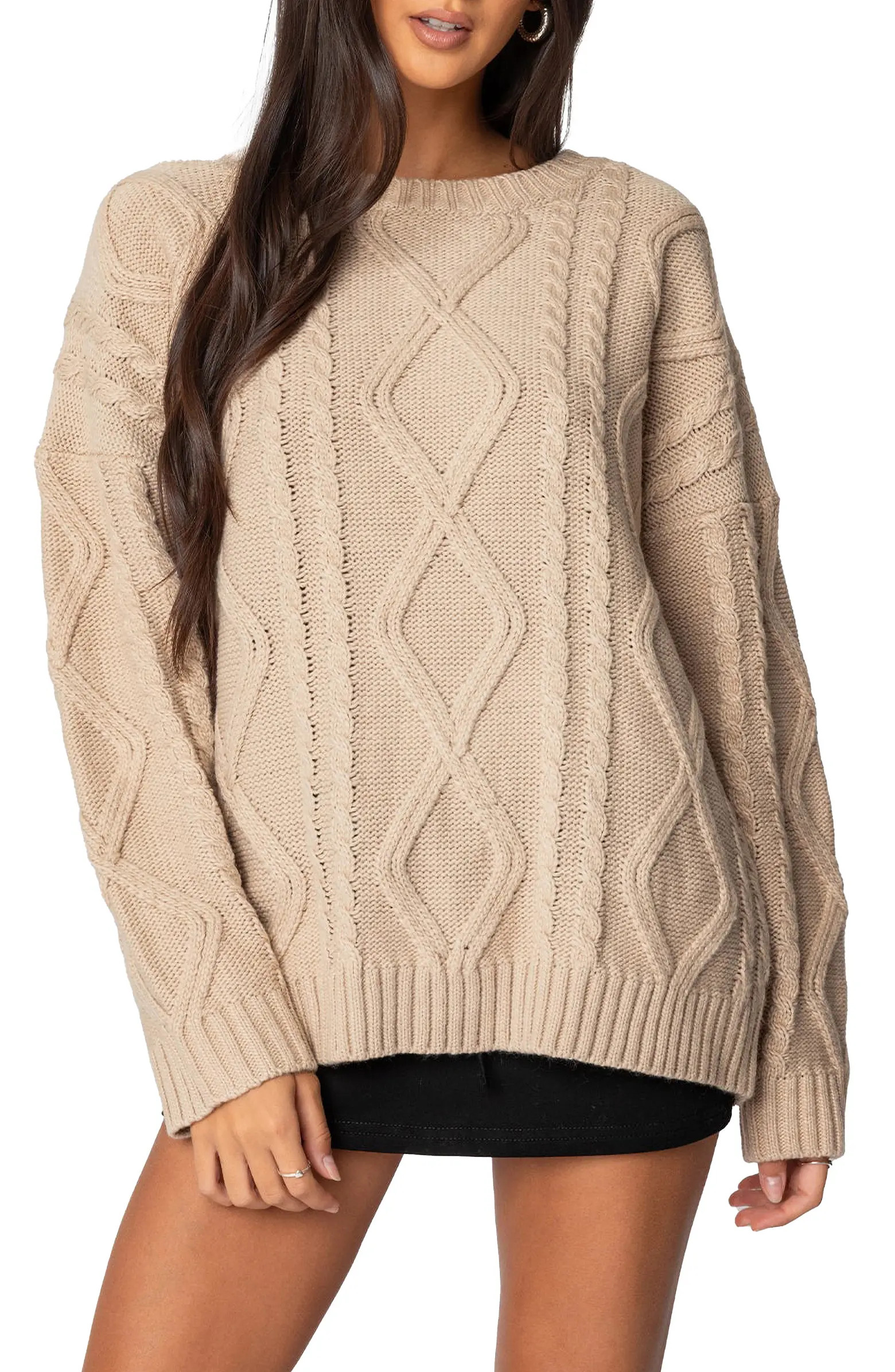 EDIKTED Kennedy Oversize Cable Stitch Sweater Tunic | Nordstrom | Nordstrom