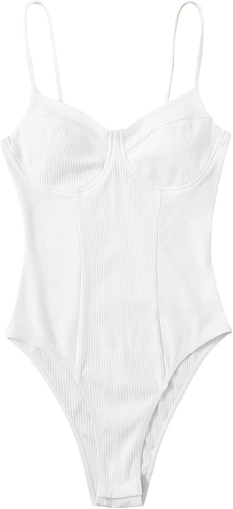 Milumia Women's Spaghetti Strap Ribbed Knit Sleeveless Backless Bustier Bodysuit Top | Amazon (US)