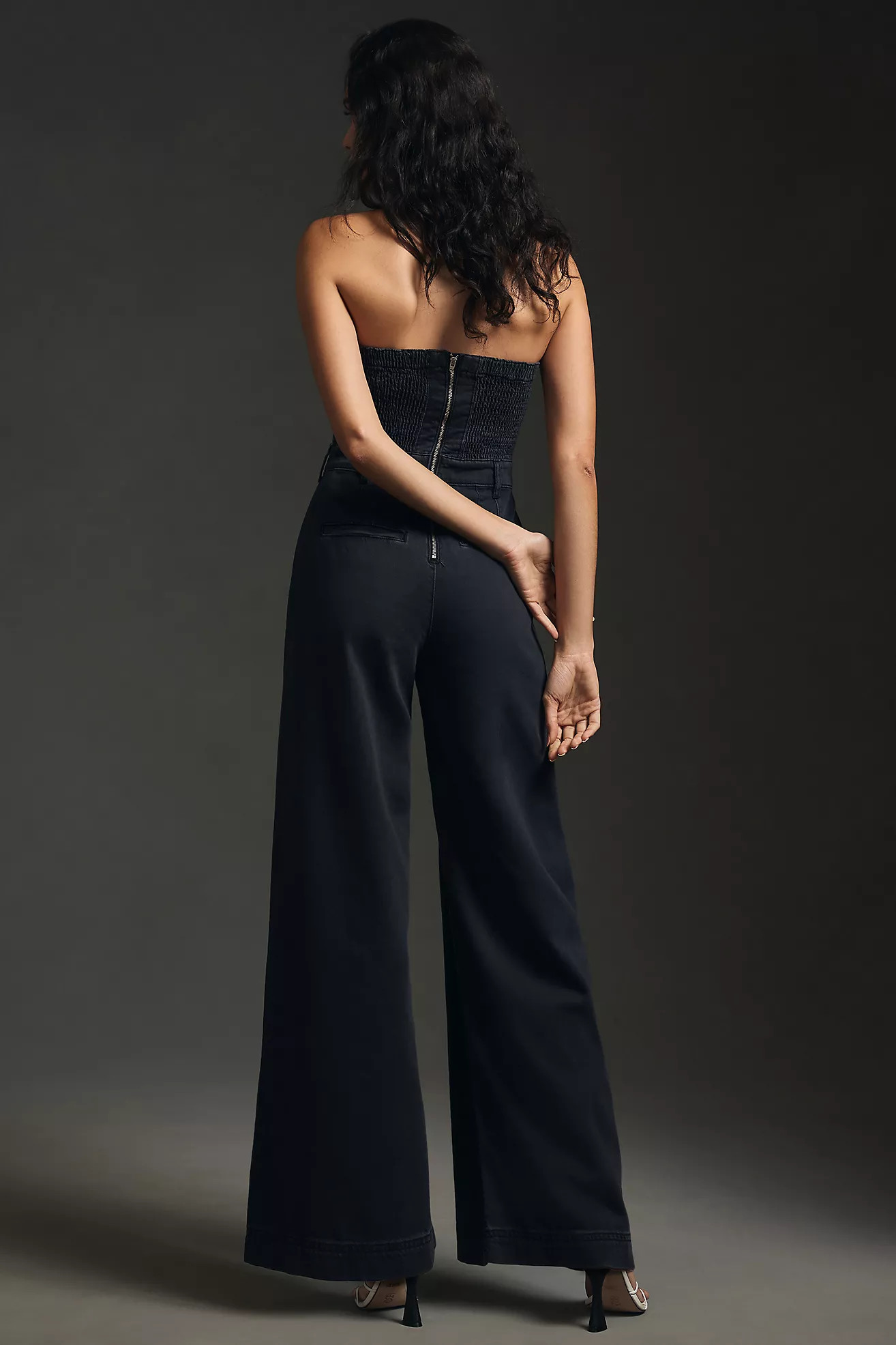 Pilcro Strapless Polished Wide-Leg Denim Jumpsuit | Anthropologie (US)