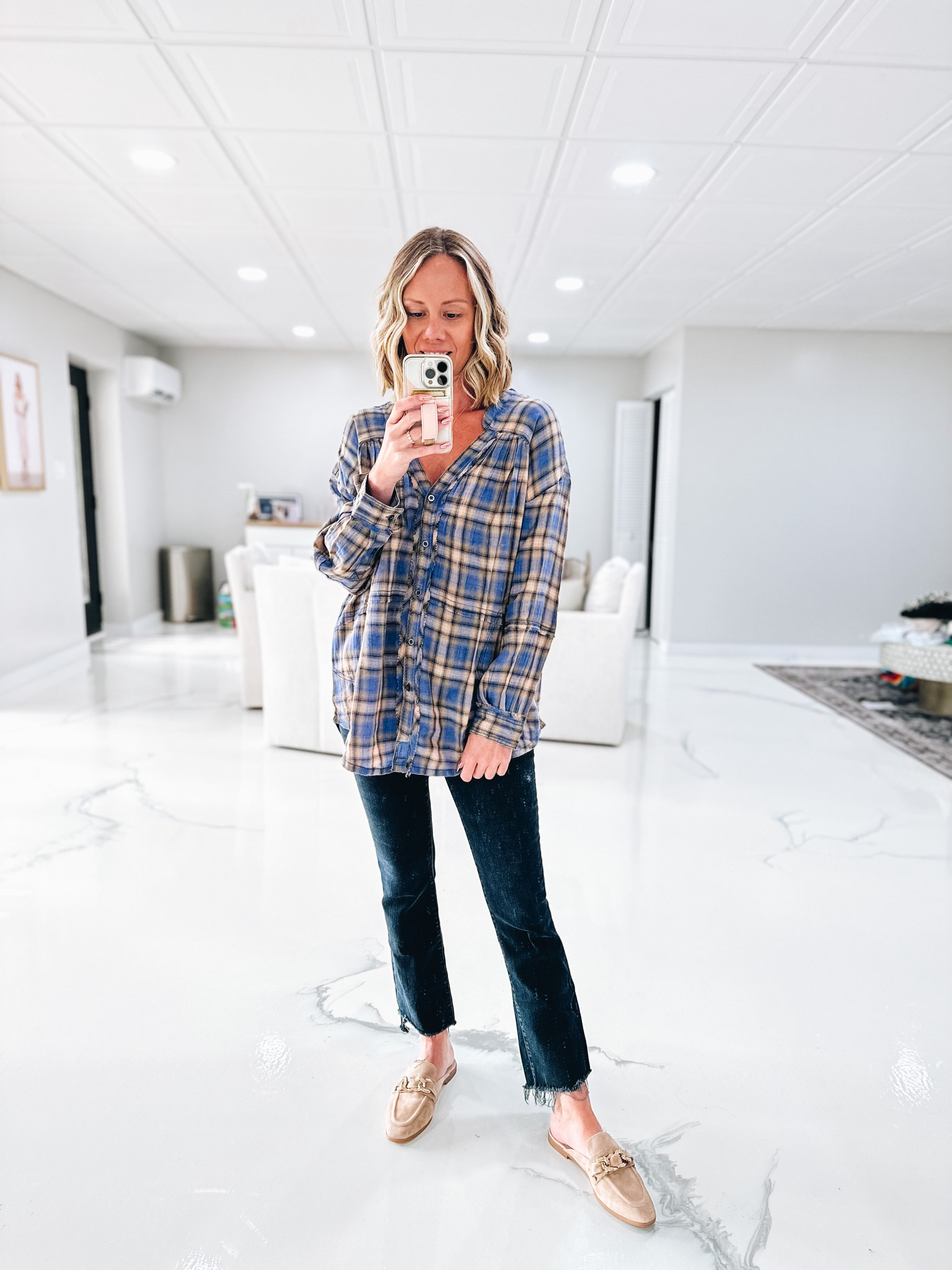 Ready for those Friday night lights. Free people plaid tunic, black straight leg jeans, tan mules

Fashionably late mom
Nordstrom
Nsale 

