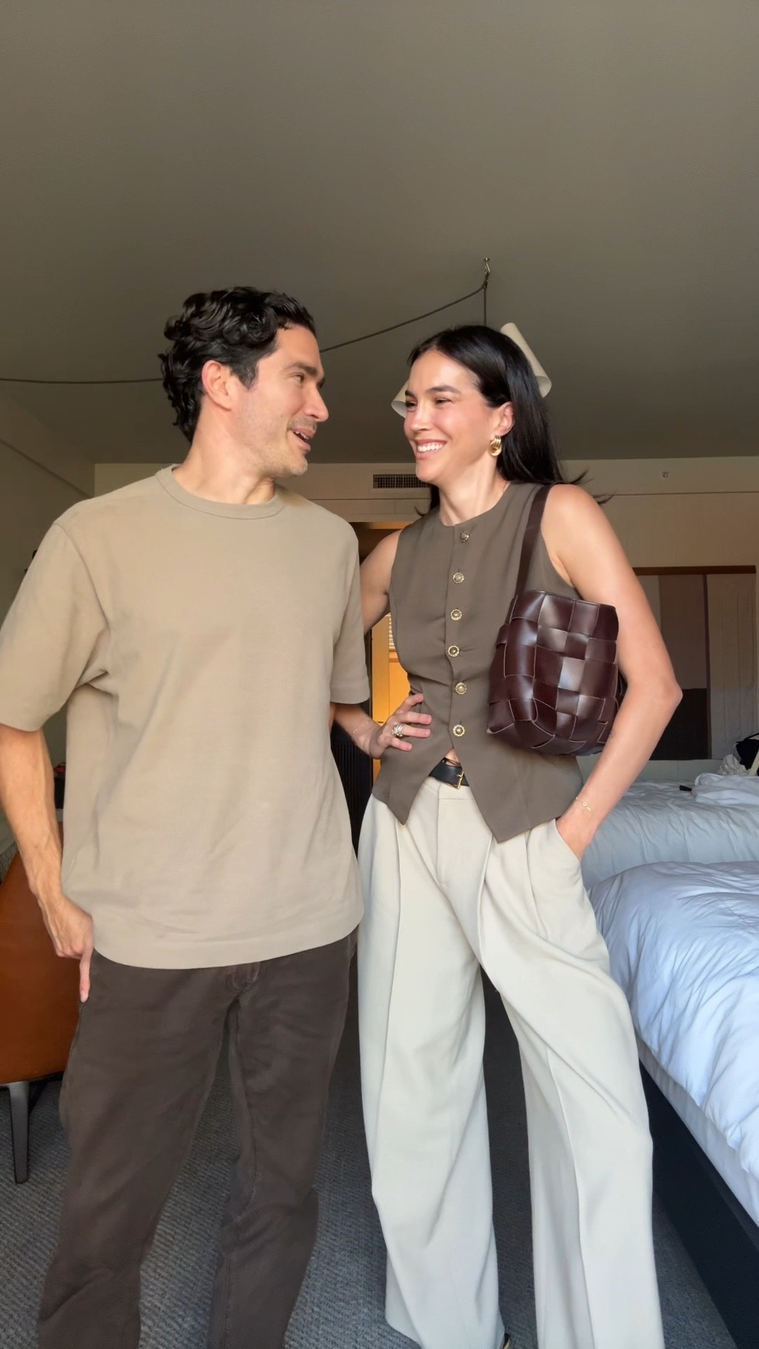 my look today 🤎 I’m 5’10 wearing a size small in the vest, size 6 in the trousers and heels run true to size. Anthony is 6’0 wearing a large in the tee, and 31x32 in the jeans

#LTKVideo #LTKSeasonal #LTKMens