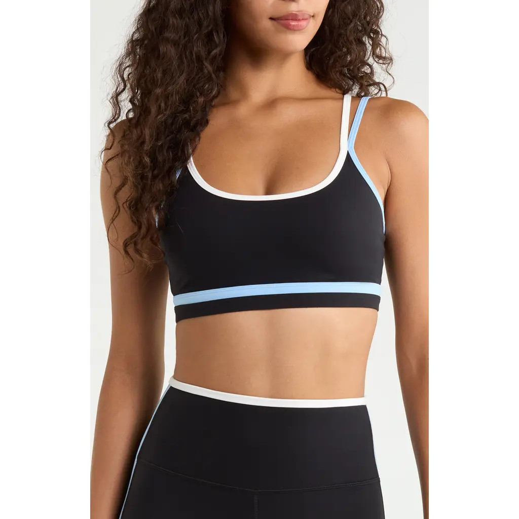 SPLITS59 Eva Rigor Double Strap Sports Bra in Black/skylight at Nordstrom, Size Large | Nordstrom