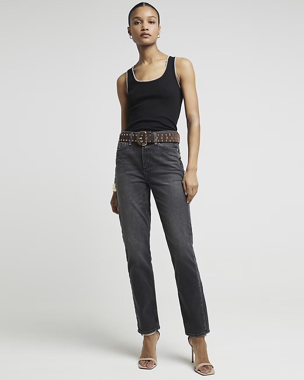 Black high waisted stove pipe straight jeans | River Island (UK & IE)