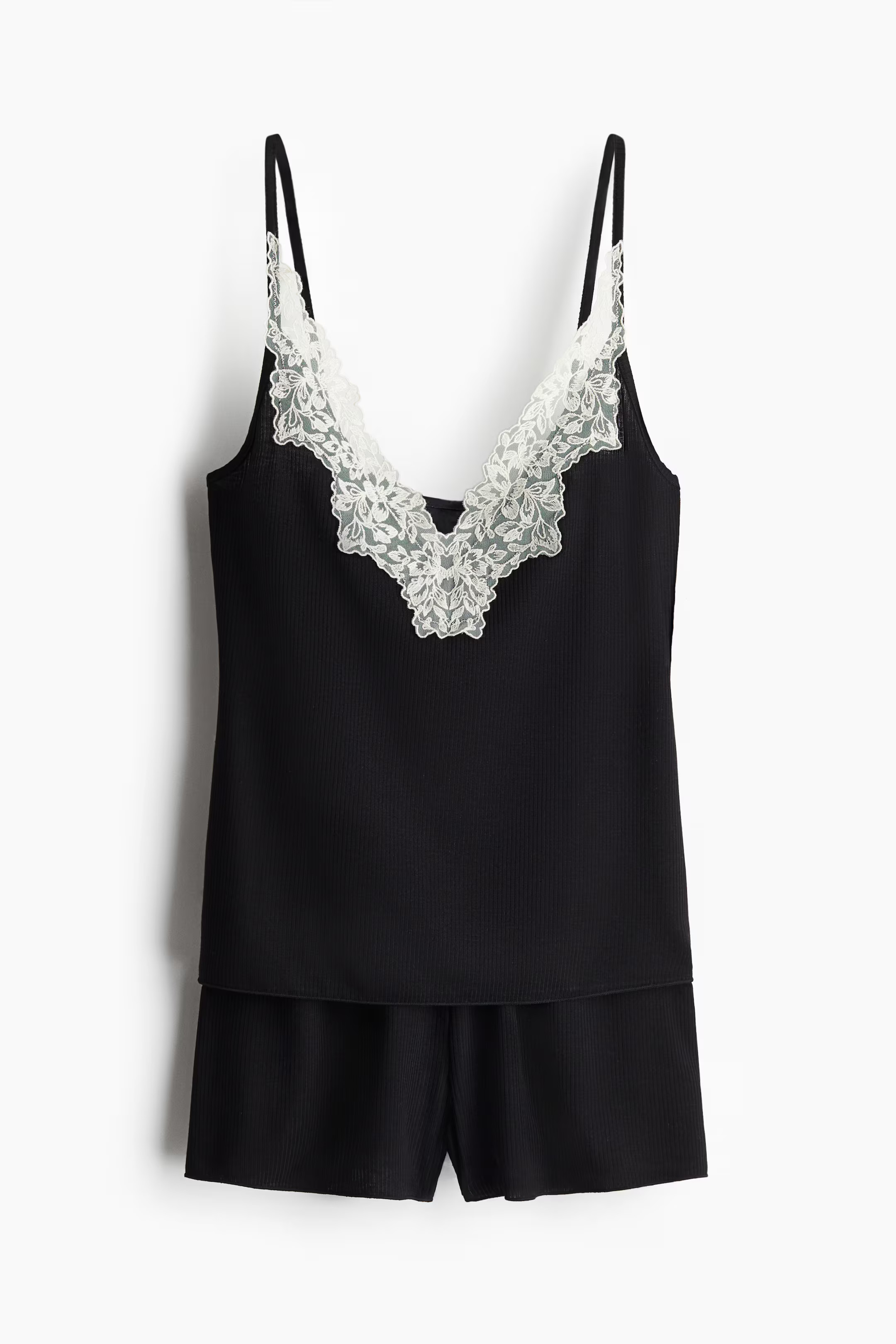 Lace-trimmed ribbed pyjamas | H&M (UK, MY, IN, SG, PH, TW, HK)