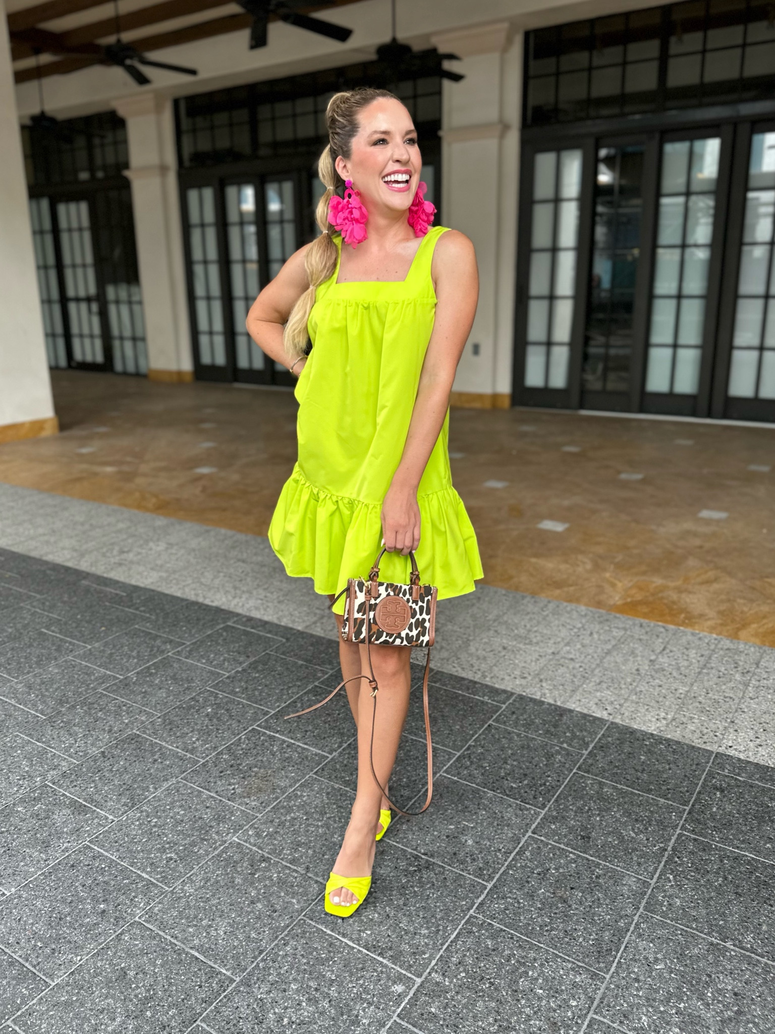 green emerald velvet dress Pink & Green Tropical Print Halter Midi Dress- All Dresses main image 1