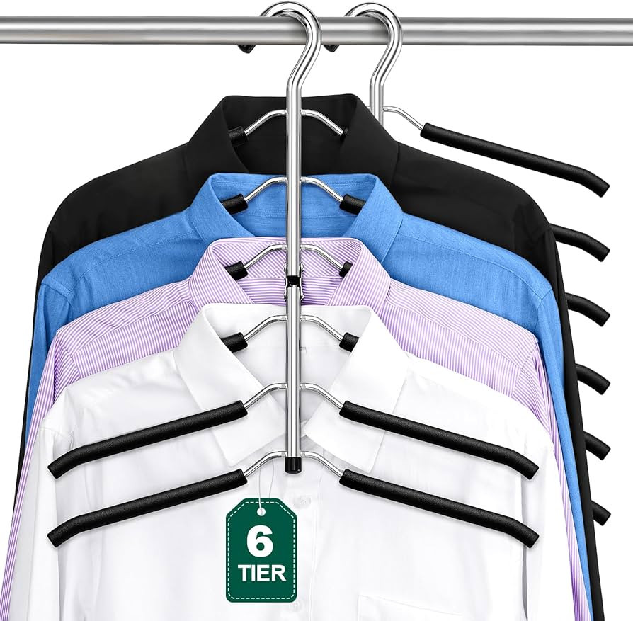 DOIOWN Space Saving 6 Tier Coat Hangers - Non Slip Foam Padded, Black Metal Sweater & T Shirt Han... | Amazon (US)
