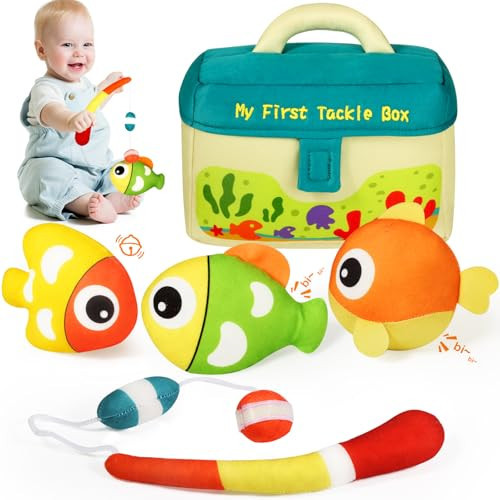 KMUYSL Baby Toys 0-3-6-9-12-24 Months, My First Tackle Box Plush Toys -4 Pcs Sensory Playset Soft Toys with Squeaker Crinkle for 0-24 Months Newborn Infant, Birthday for Boys Girls | Amazon (US)
