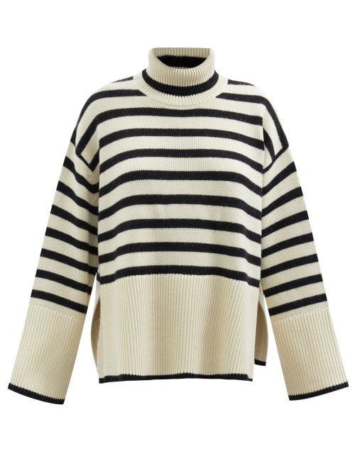Toteme - Roll-neck Striped Wool-blend Sweater - Womens - Beige Stripe | Matches (US)