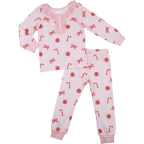 Pink Knit Candy Cane Print Pajamas - Shipping Mid-October | Cecil and Lou