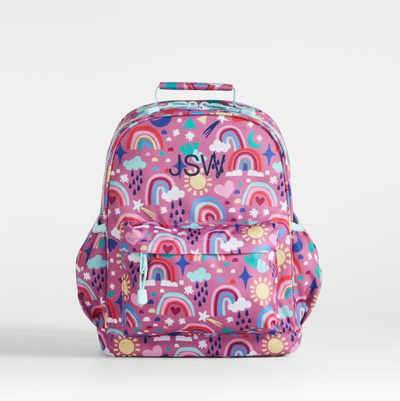 Rainy Rainbows Personalized Medium Kids School Backpack with Side Pockets + Reviews | Crate & Kid... | Crate & Barrel