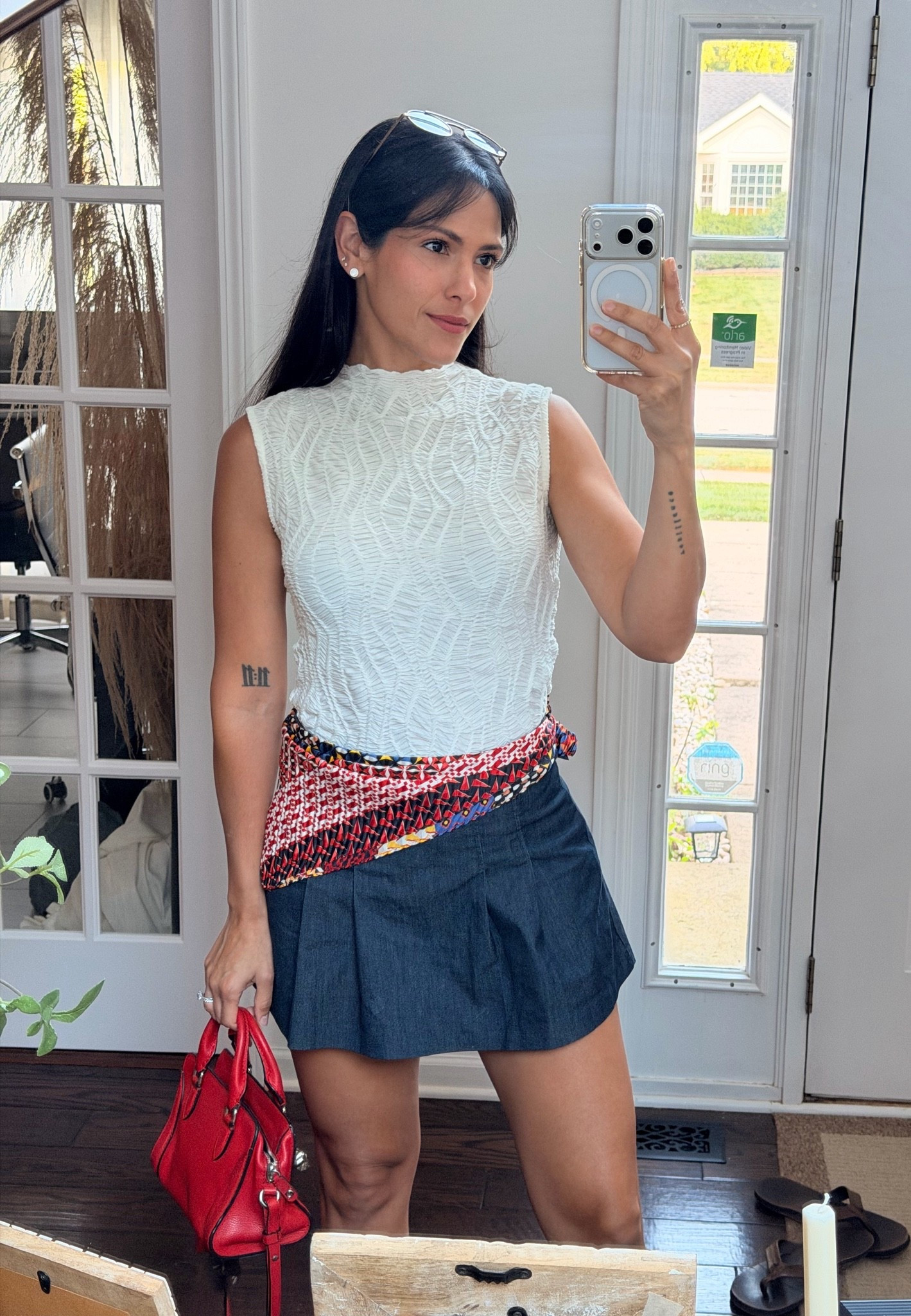 Chic summer outfit idea - European inspired style 

An effortless summer outfit with a chic European feel — a textured white sleeveless top, tailored black skort, colorful silk scarf and a pop of red.
Feminine, polished and still easy to wear for lunch, shopping or a summer day out.
Chic summer outfit | European style | Skort outfit ideas | Summer outfit inspiration | Effortless chic |
Casual chic outfit | Silk scarf styling | Women's summer fashion

#LTKootd #LTKmomlife