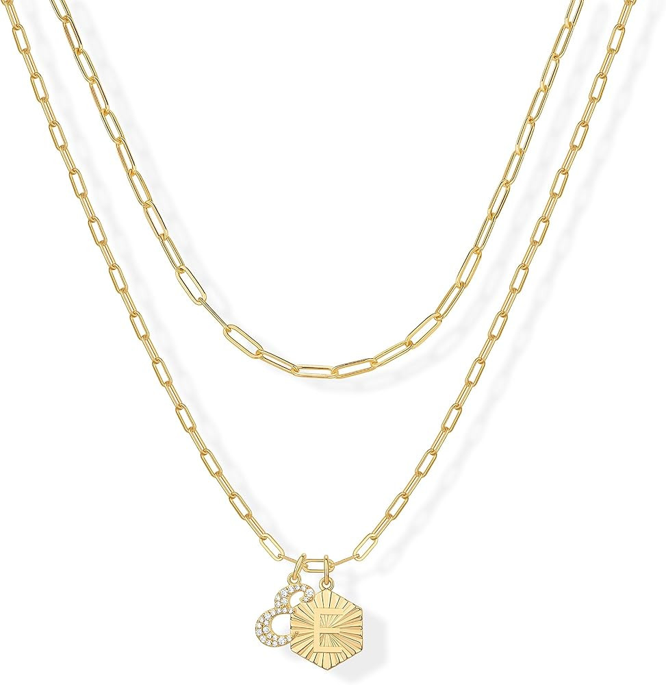 PAVOI 14K Yellow Gold Plated Initial Letter Pendant Layered Necklace for Women - Alphabet Letter ... | Amazon (US)