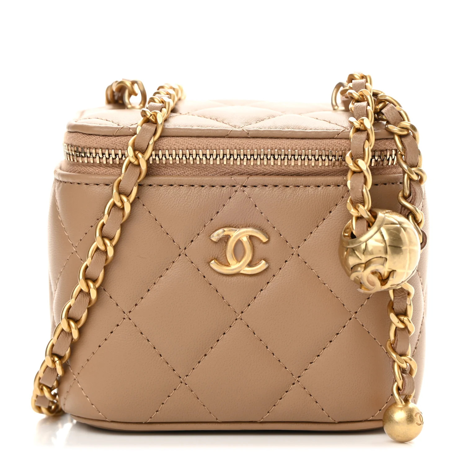 CHANEL Lambskin Quilted Pearl Crush Mini Vanity Case With Chain Beige | FASHIONPHILE (US)
