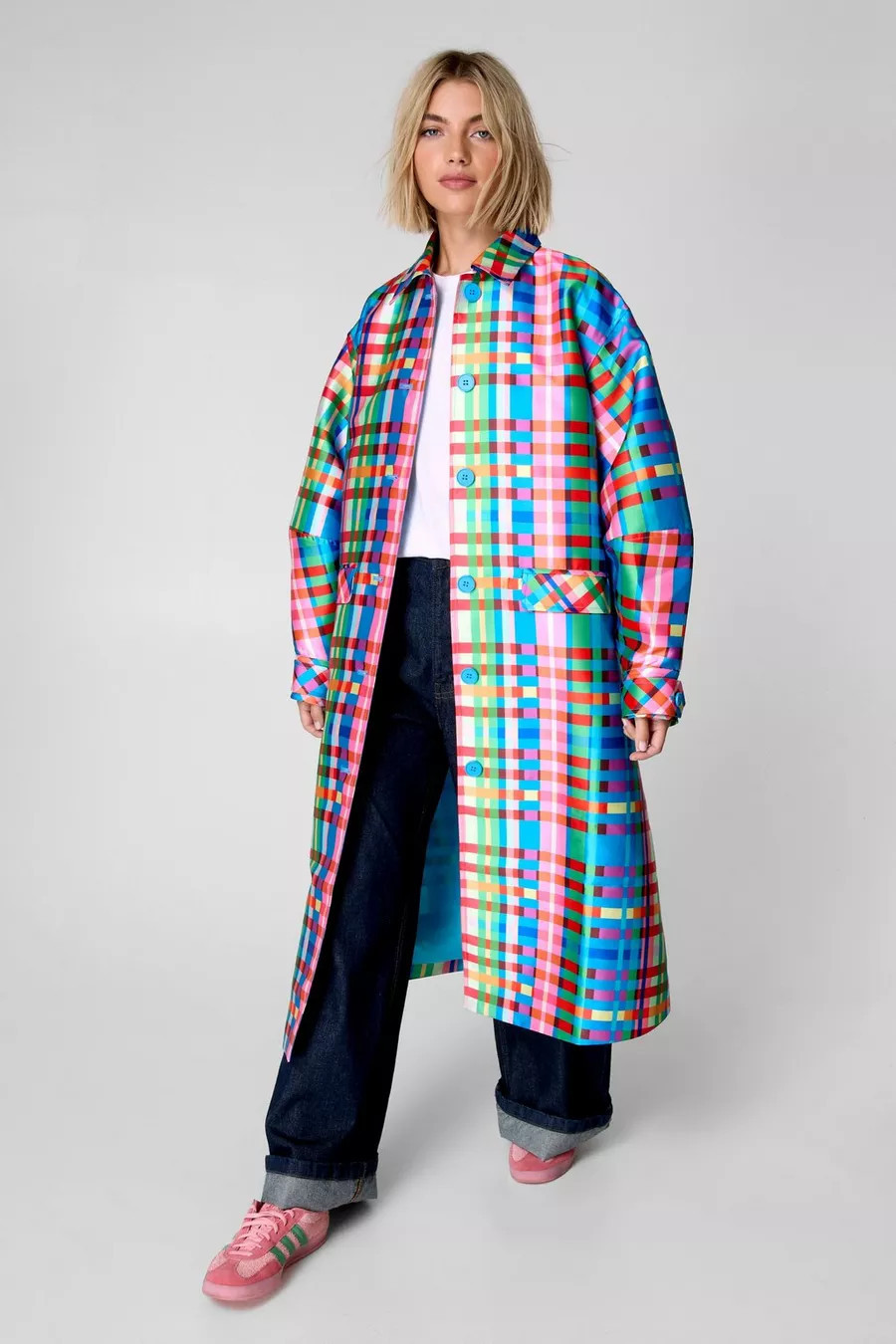 Premium Check Satin Twill Car Coat | Nasty Gal US