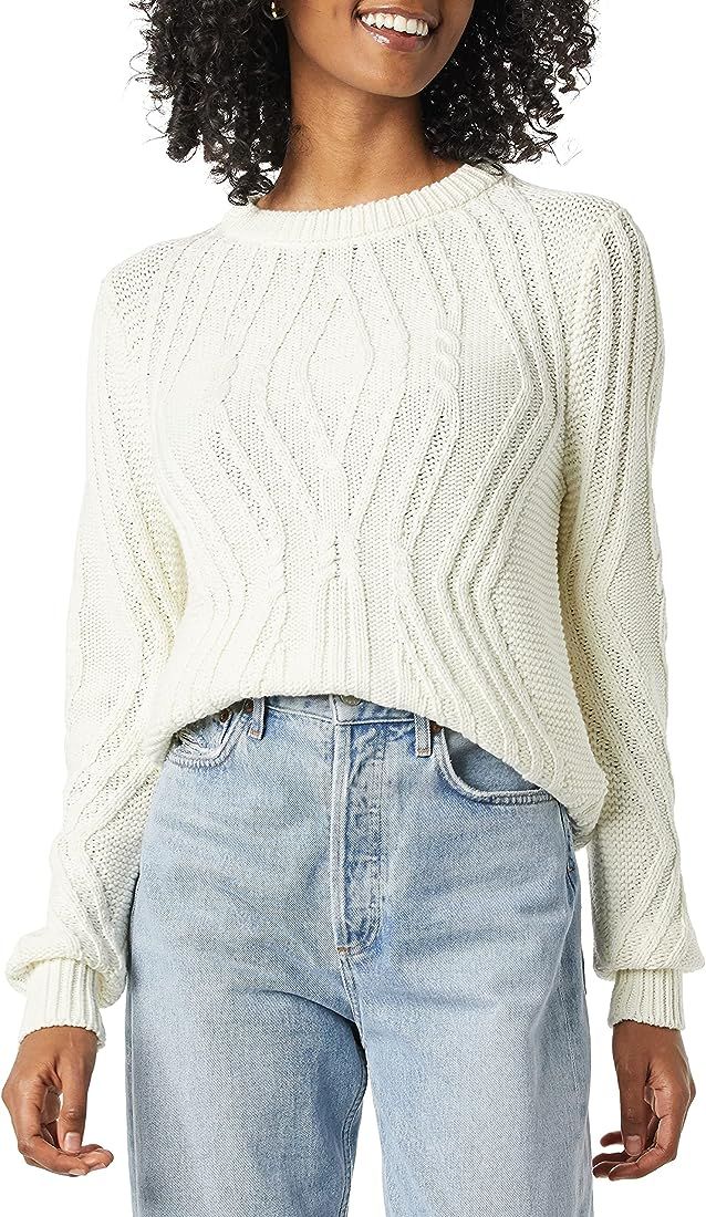 Amazon.com: Amazon Essentials Women's 100% Cotton Crewneck Cable Sweater, Ivory, Medium : Clothin... | Amazon (US)