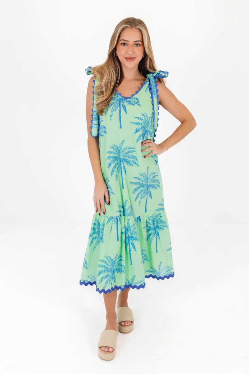 The Isla Ric Rac Tie Strap Midi Dress - Green | The Impeccable Pig