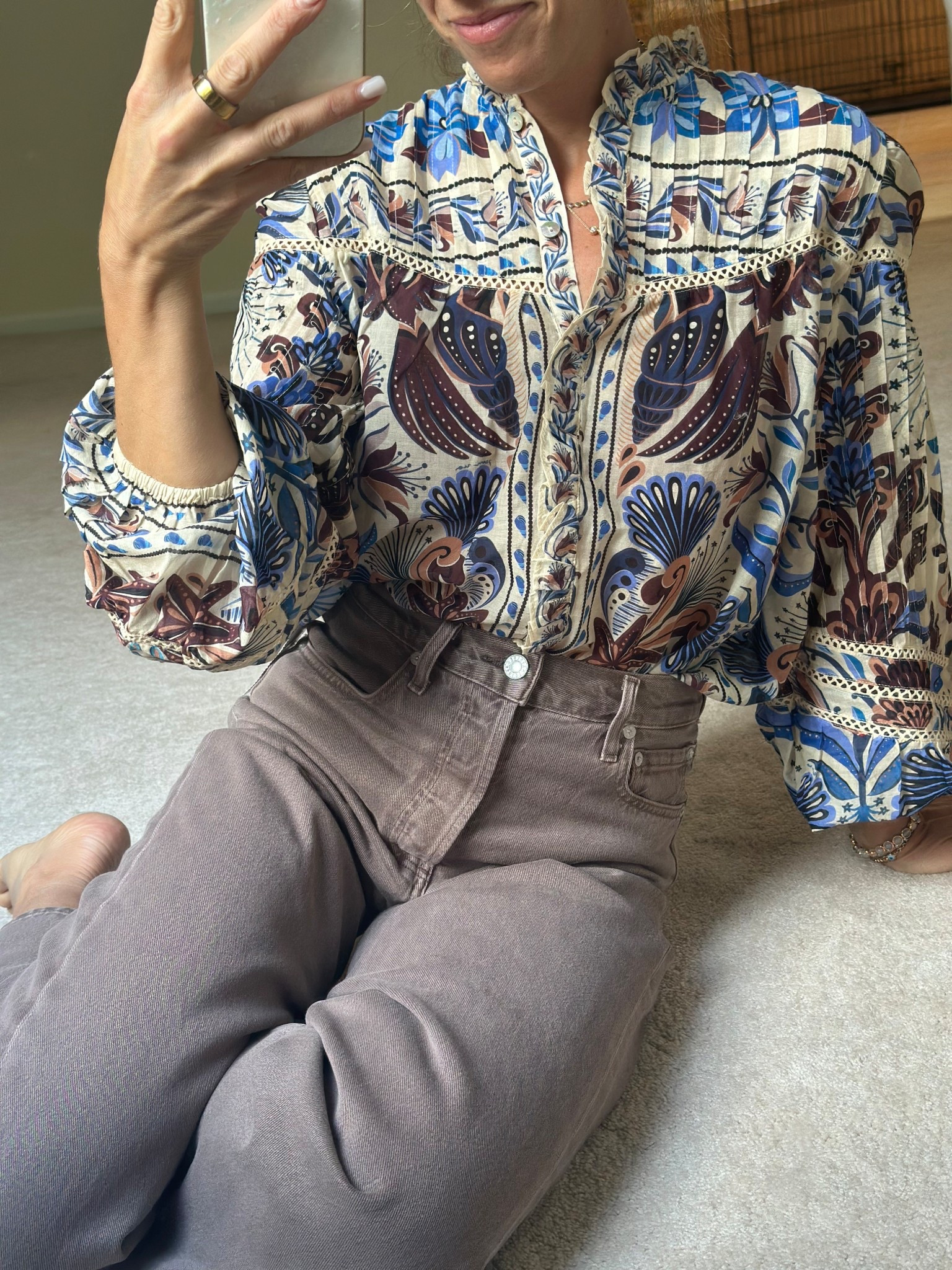 Mushroom brown jeans with silver button. Perfect fall outfit idea farm top.

#LTKSeasonal #LTKFindsUnder100