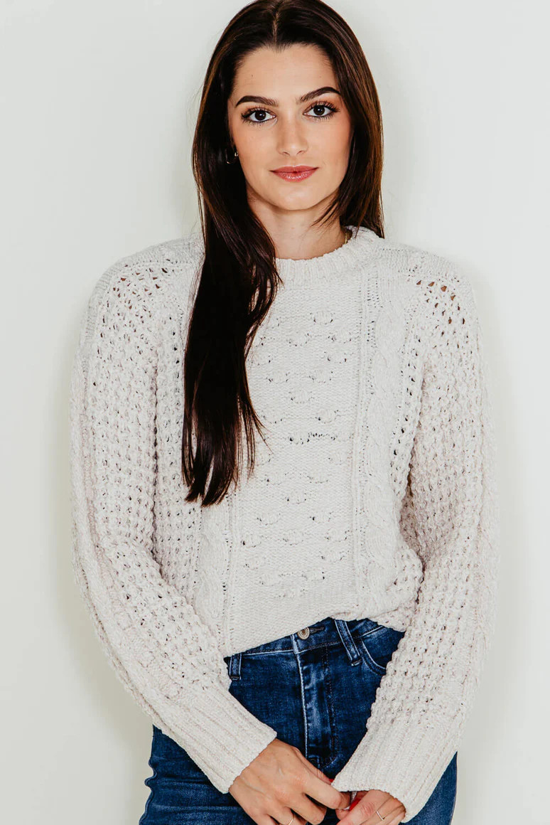 Simply Southern Chenille Cropped Sweater for Women in White | Glik's