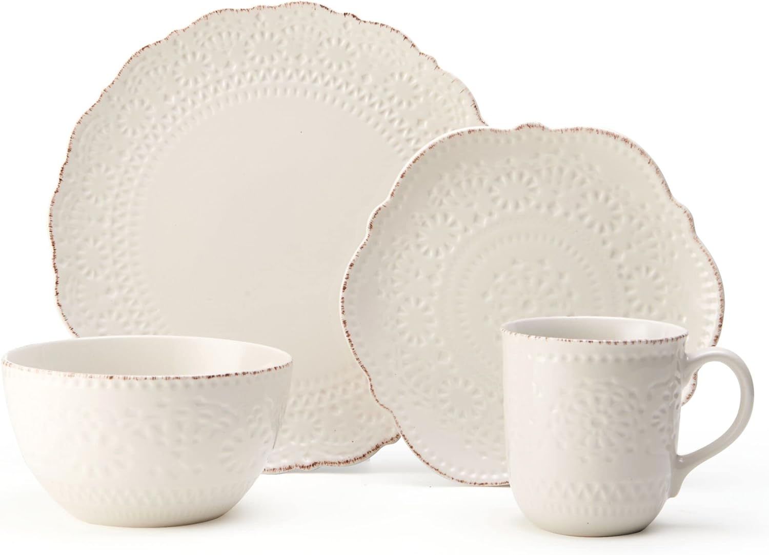 Pfaltzgraff 5143149 Chateau Cream 16-Piece Stoneware Dinnerware Set, Service for 4, Off White | Amazon (US)
