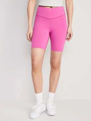 Extra High-Waisted PowerChill Crossover Hidden-Pocket Biker Shorts for Women -- 8-inch inseam | Old Navy (US)