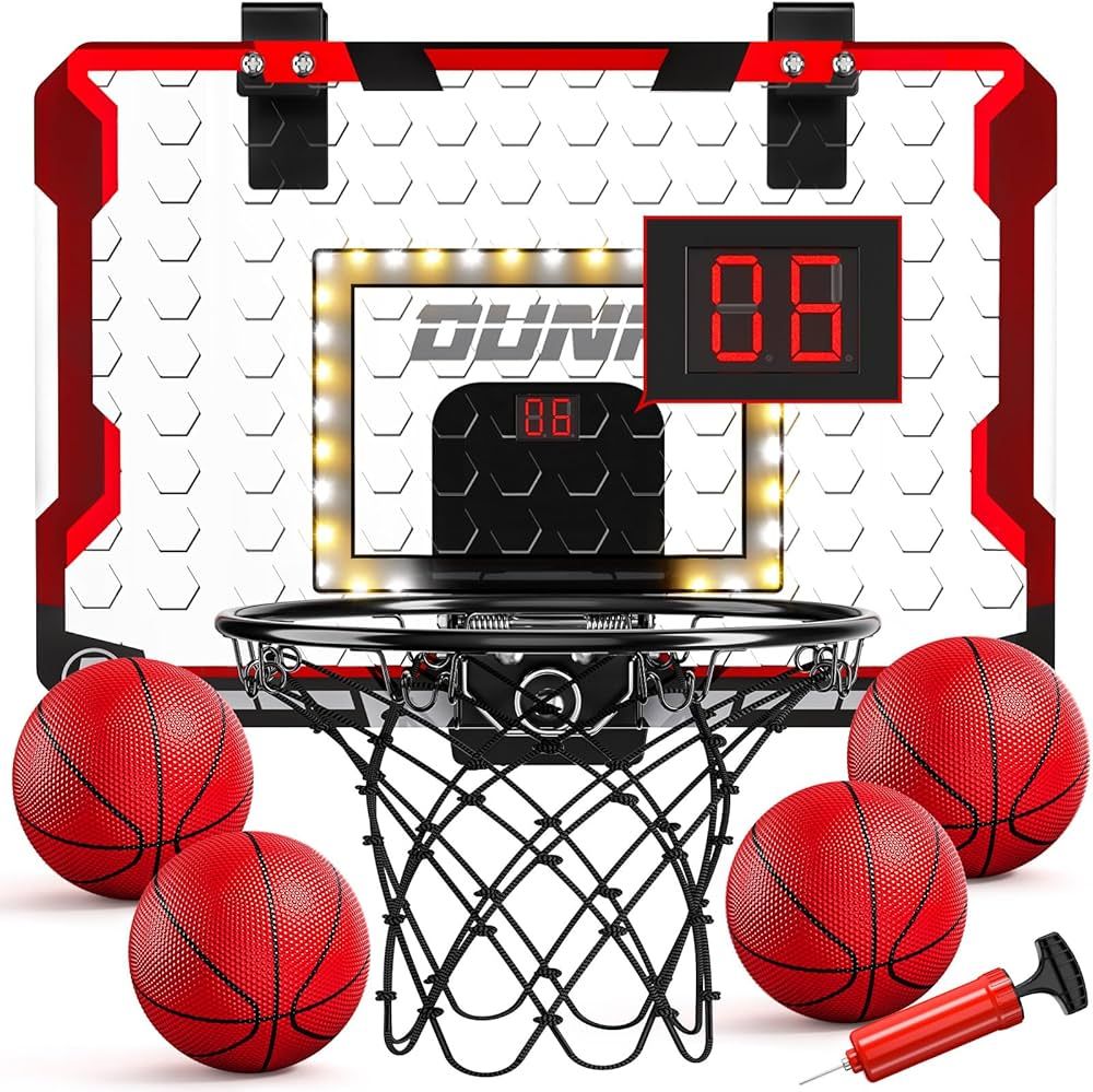 TEMI Basketball Hoop Indoor, LED Light Mini Basketball Hoop with 4 Balls & Electronic Scoreboard,... | Amazon (US)