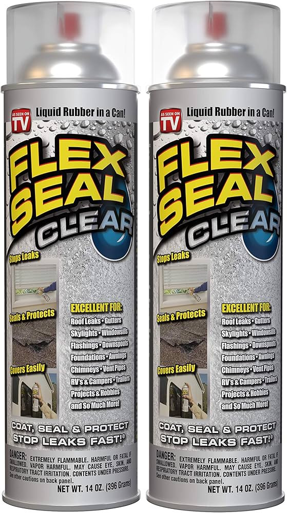 Flex Seal, 14 oz, 2-Pack, Clear, Stop Leaks Instantly, Transparent Waterproof Rubber Spray On Sea... | Amazon (US)