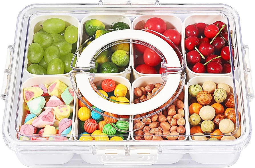 Snack Box Container，Divided Serving Tray with Lid and Handle Snackle Box Container, reusable le... | Amazon (US)