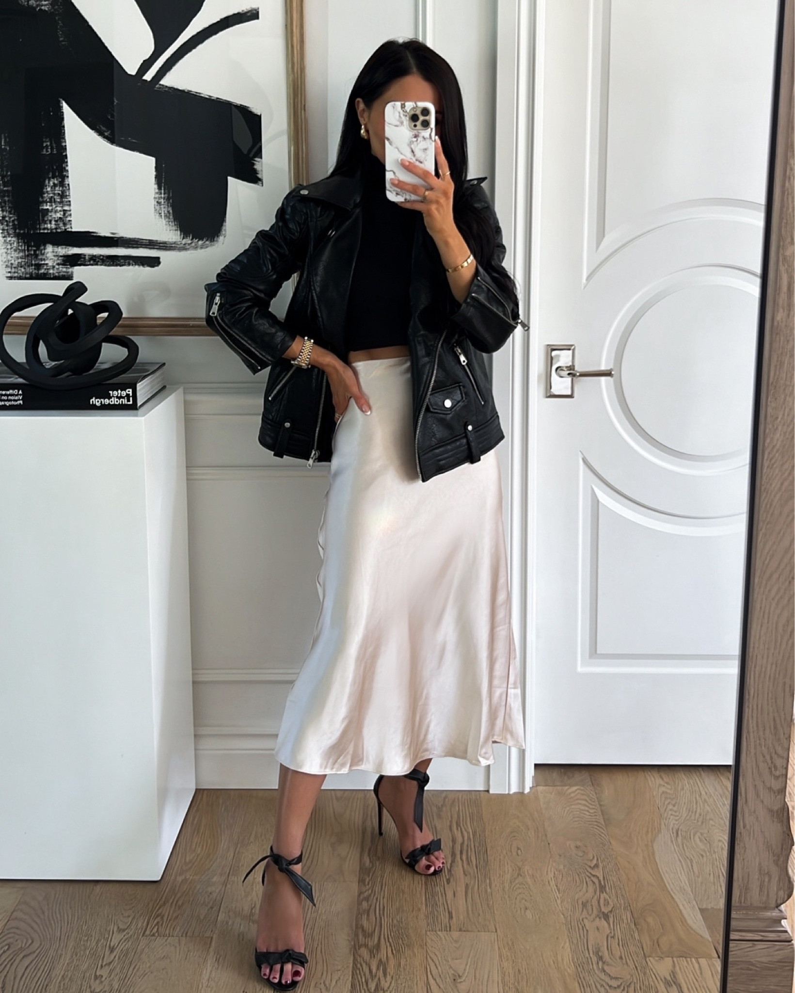 Fall date night outfit on sale 
Slip skirt / Satin midi skirt wearing an XS
Faux leather jacket wearing an XS



#LTKfindsunder100 #LTKsalealert #LTKSeasonal
