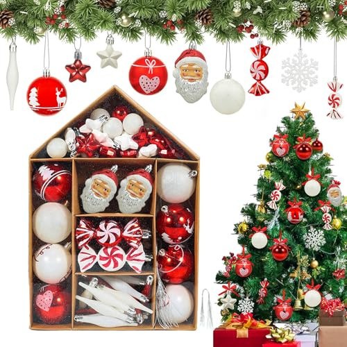 Christmas Ornaments Set 70 Pack Assorted Christmas Ball Ornaments Set Shatterproof Red & White Christmas Baubles Pendants with Hanging Loop for Christmas Tree Party Decor Holiday Home Festival Décor | Amazon (US)
