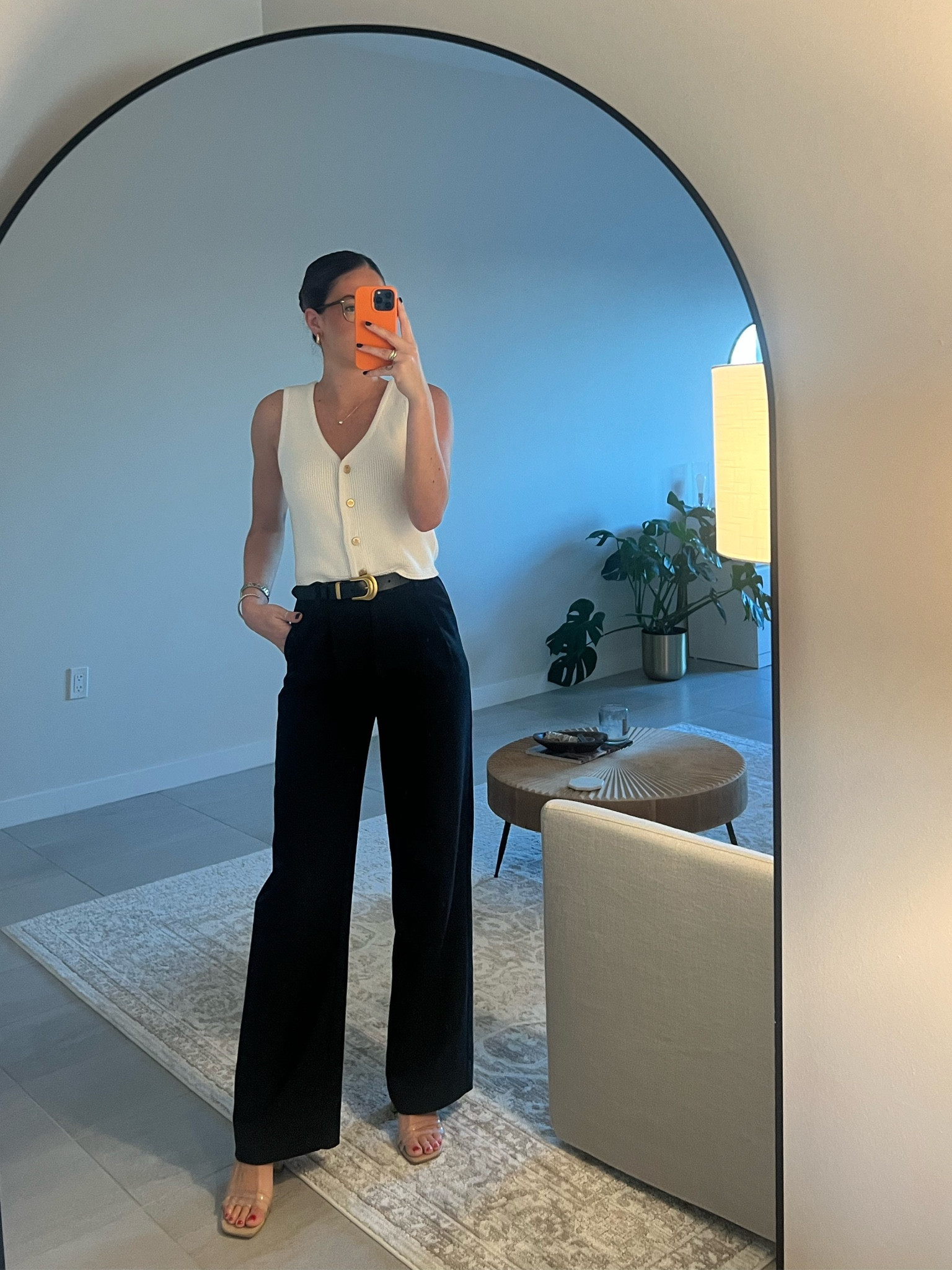 Top: Abercrombie 
Pants: Abercrombie 
Belt: Amazon
Jewelry: Amazon 
Earrings: H&M 
Glasses: Warby Parker 


#LTKworkwear