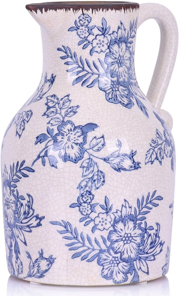 Blue and White Floral Vase - 9.6" Chinoiserie Decor Vintage Ceramic Pottery Vase for Centerpieces... | Amazon (US)