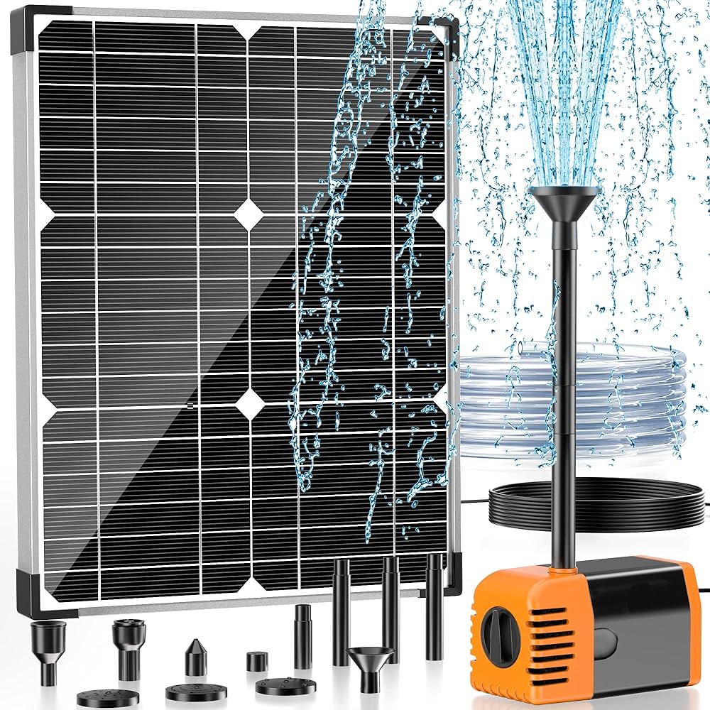 POPOSOAP 20W Solar Water Pump, Solar Powered Water Pump Outdoor with 320GPH Solar Pump, 7 Sprayer... | Amazon (US)