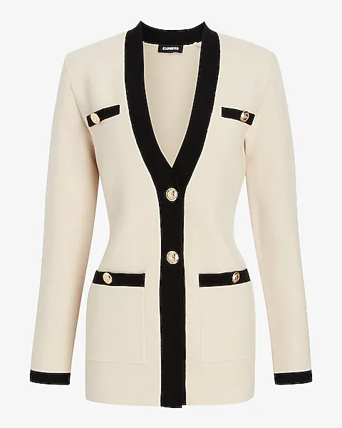 Tipped Novelty Button Sweater Jacket | Express