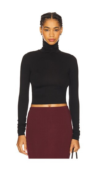 Eterne Cropped Fitted Turtleneck Soft Jersey Top in Black. - size L | Revolve Clothing (Global)