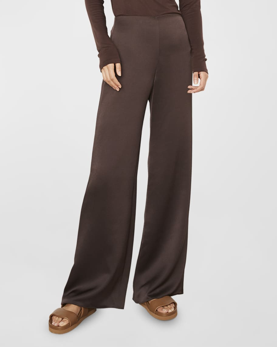 High-Waist Wide-Leg Satin Pants | Neiman Marcus