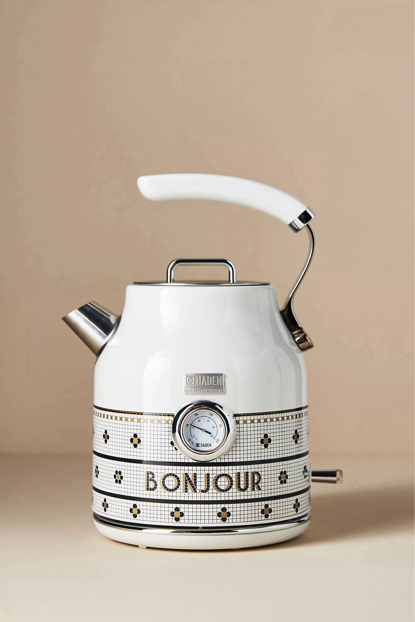 Designed in collaboration with Anthropologie, this kettle marries elegance and functionality with the signature Bistro Tile design decaled on Haden's iconic British kettle silhouette. 

Perfect for your morning ritual, it accommodates seven cups of water, making it ideal for hot tea or pour-over coffee. Plus, it lights up when boiling and features an auto shut-off for safety.

Don't miss out on this exclusive kitchen essential! #AnthropologieHome #HadenKettle #MorningRituals #KitchenStyle #TeaTime

#LTKParties #LTKWedding #LTKHome