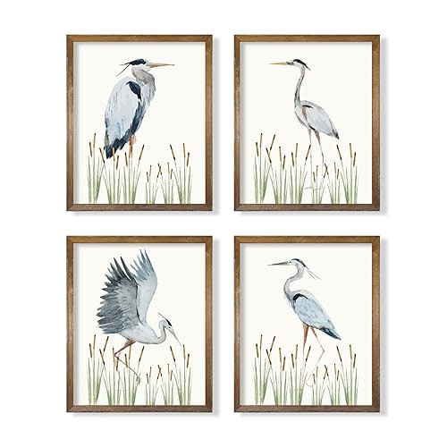 Perching Bird Print Poster for Lake House - Watercolor Sea Birds Heron Wall Art - Modern Beachy S... | Amazon (US)