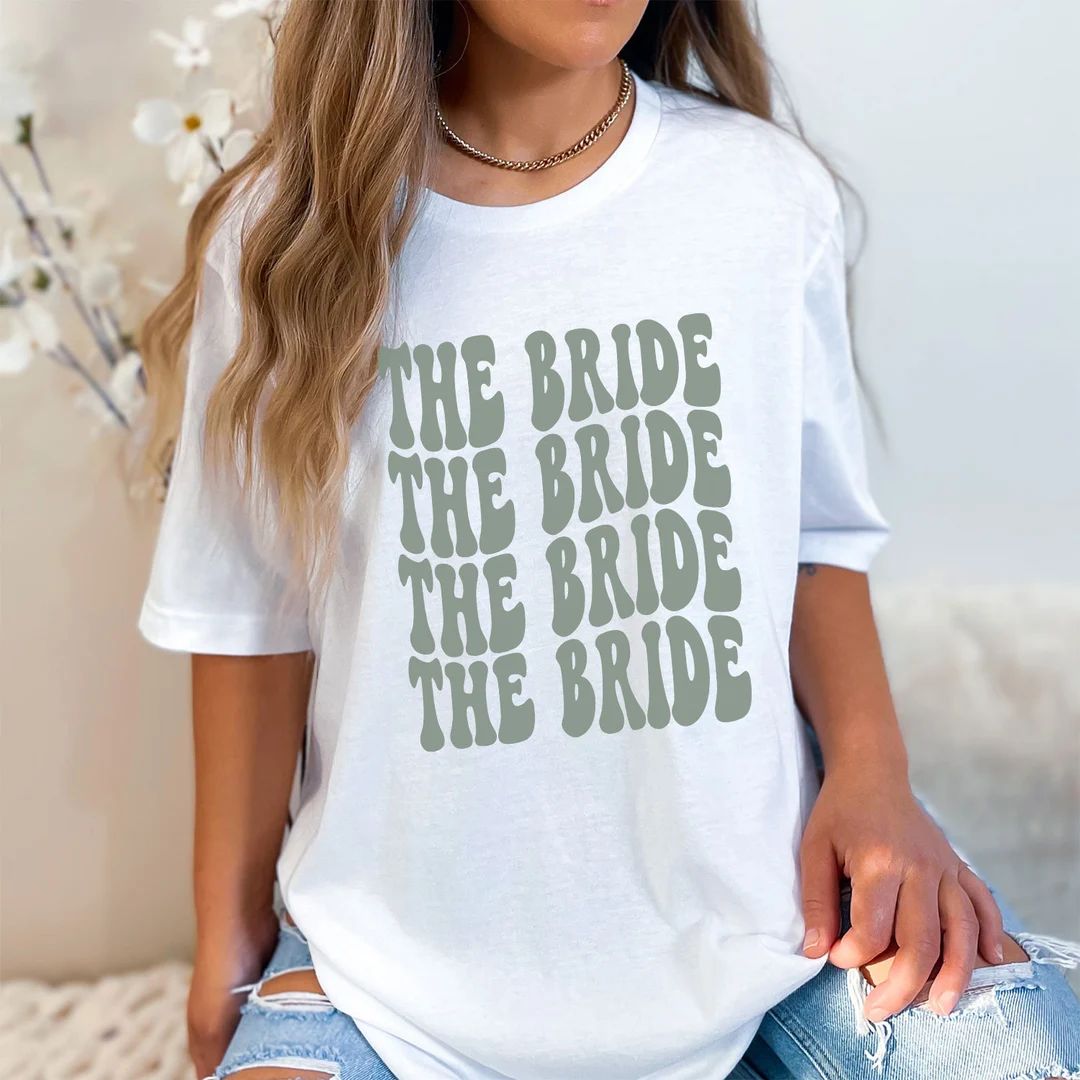 Trendy Retro Bachelorette Shirt Bride Sage Green Boho Preppy Aesthetic Tee Bridal Party Shirt Gro... | Etsy (US)