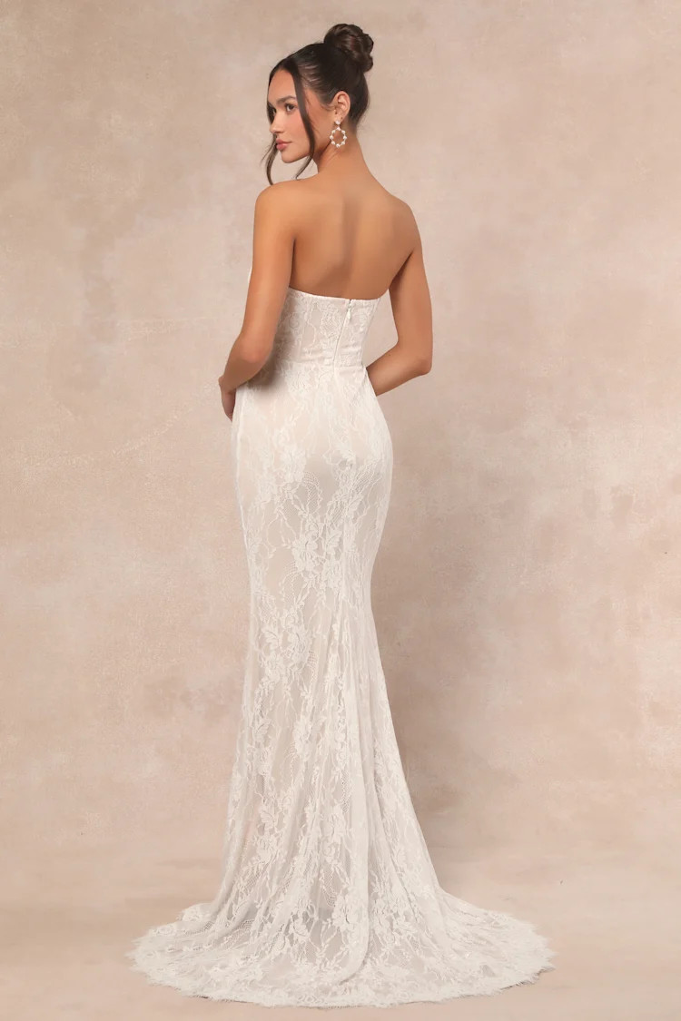 Valeria White Lace Strapless Bustier Maxi Dress | Lulus