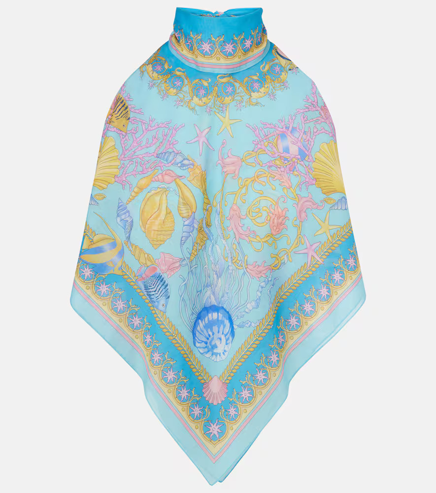 Versace Printed halterneck cotton and silk top | Mytheresa (UK)